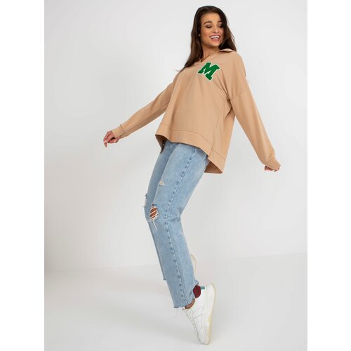 Fashion Hunters Camel oversize cotton blouse with collar Slike