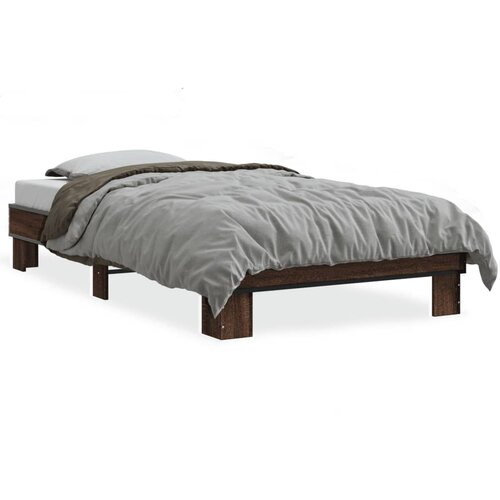 Maison Chic Posteljni okvir - Enojna postelja - Postelja za odrasle rjav hrast 100x200 cm inženirski les in kovina-J8878, (21766992) Slike
