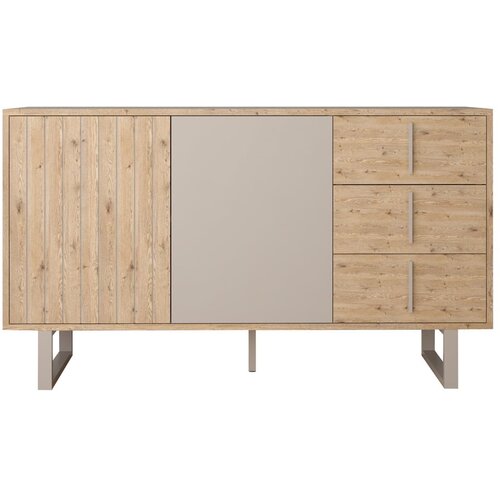 Marckeric Siva/u prirodnoj boji niska komoda u dekoru hrasta 140x80 cm Millay &amp;ndash; Slike