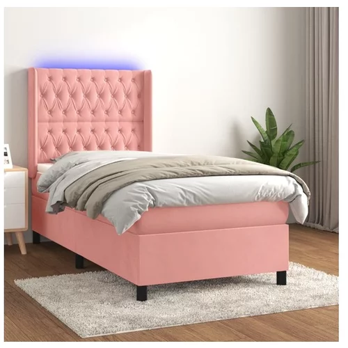  Box spring postelja z vzmetnico LED roza 80x200 cm žamet