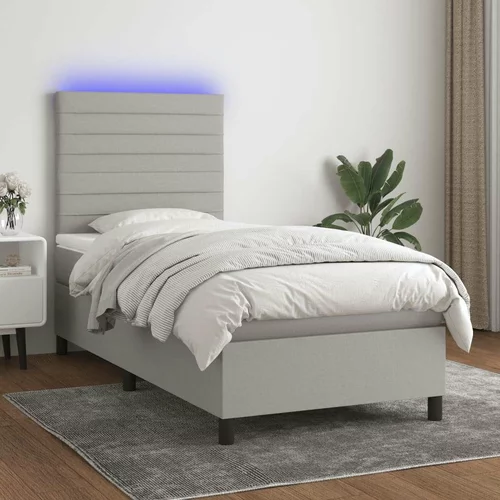  Box spring postelja z vzmetnico LED svetlo siva 80x200 cm blago, (20937283)