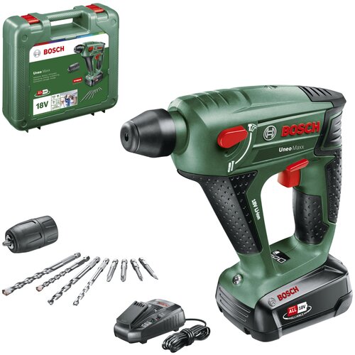 Bosch Aku čekić‑bu&scaron;ilica Uneo Maxx 2&times;2.5 Ah, 4 bita, Adapter, Burgije, Punjač, Kofer 0603952327 Cene