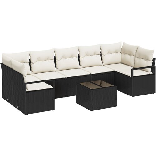 VidaXL 8-dijelni set vrtne sofe s jastucima Crni poli ratan, 2-sjedna vrtna sofa s pohranom i jastucima Crni poli ratan Slike