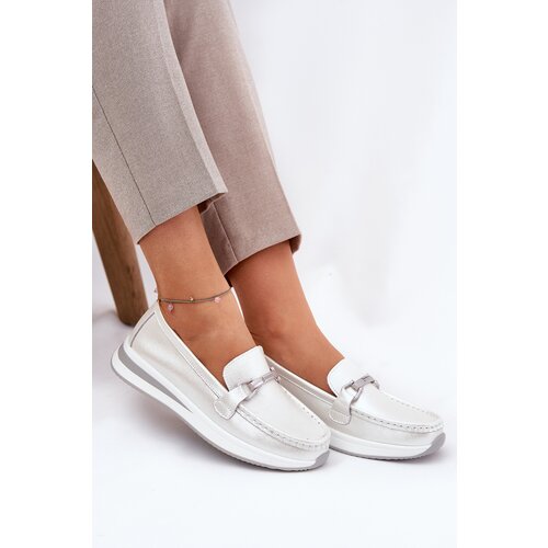 S. BARSKI Leather Women's Moccasins With Decoration D&A LR51-966 Silver Cene