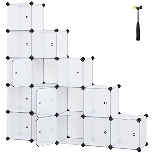 Songmics 15 cube self storage organizator plastična omara garderobna omara z vrati za oblačila, čevlje, igrače, knjige, enostavno sestavljanje, bela LPC44BS, (21275792) Cene