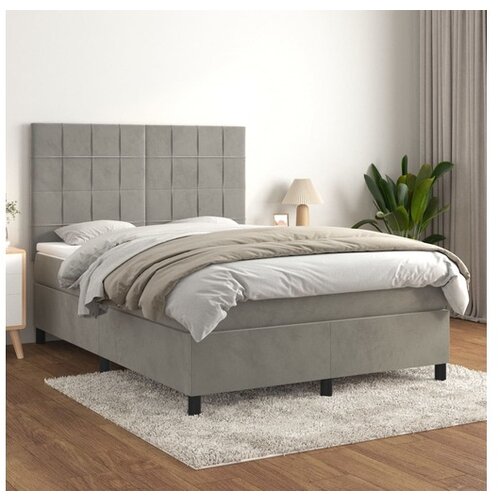  Box spring postelja z vzmetnico svetlo siv 140x190 cm žamet Cene