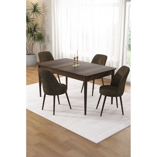 Hanah home trpezarijski set Pir, sto i 4 stolice, ploča u dekoru drveta Baroque, braon tkanina Babyface Cene