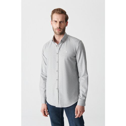 Avva Men's Light Gray Buttoned Collar Cotton Comfort Fit Comfy Cut Shirt Slike