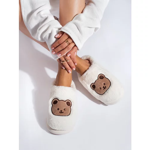 SHELOVET White fur slippers with bear