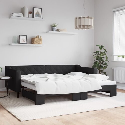 VidaXL Izvlečna dnevna postelja črna 90x200 cm blago Slike