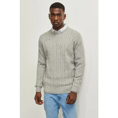 AC&Co / Altınyıldız Classics Men's Light Gray Standard Fit Regular Cut Crew Neck Jacquard Wool Knitwear Sweater