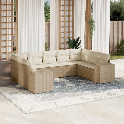 vidaXL 9-dijelni set vrtnih sofa s jastucima bež od poliratana Cijene