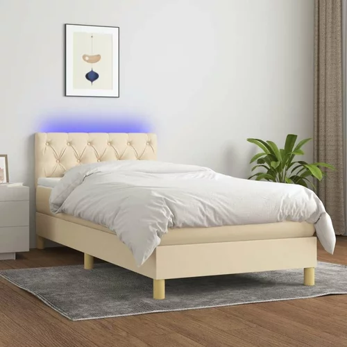  Box spring postelja z vzmetnico LED krem 80x200 cm blago, (20901616)