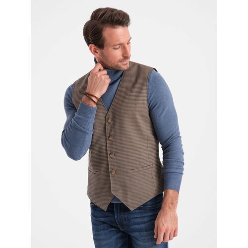 Ombre Jacquard casual men's vest without lapels - brown Slike