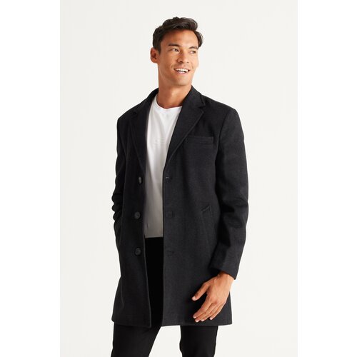 ALTINYILDIZ CLASSICS Men's Anthracite Standard Fit Normal Cut Mono Collar Woolen Overcoat Slike