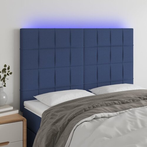vidaXL LED posteljno vzglavje modro 144x5x118/128 cm blago Cene