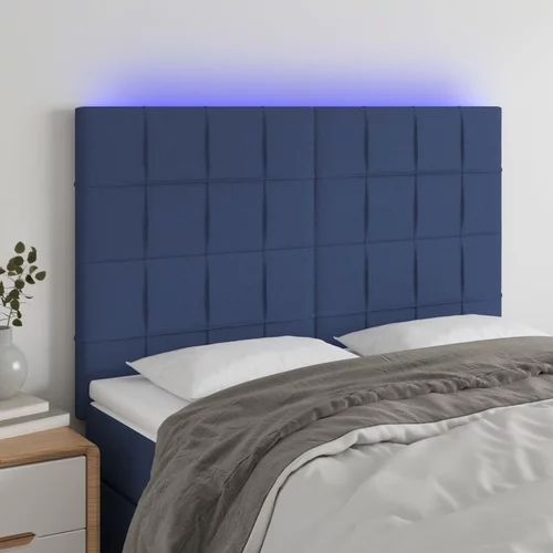 vidaXL LED posteljno vzglavje modro 144x5x118/128 cm blago