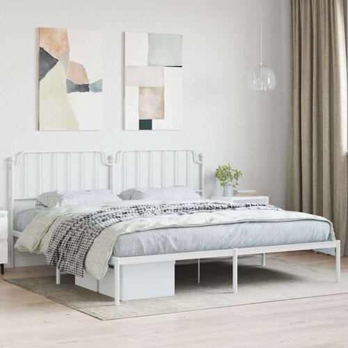 Metalni okvir za krevet s uzglavljem bijeli 193x203 cm Cijene