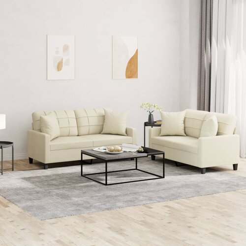  2-dijelni set sofa s jastucima krem od umjetne kože Slike