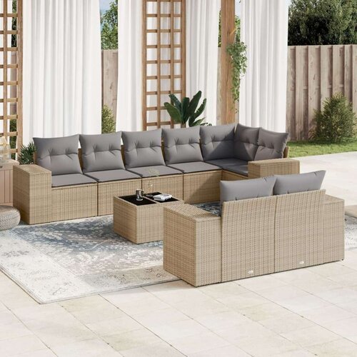  9-dijelni set vrtnih sofa s jastucima bež od poliratana Cene