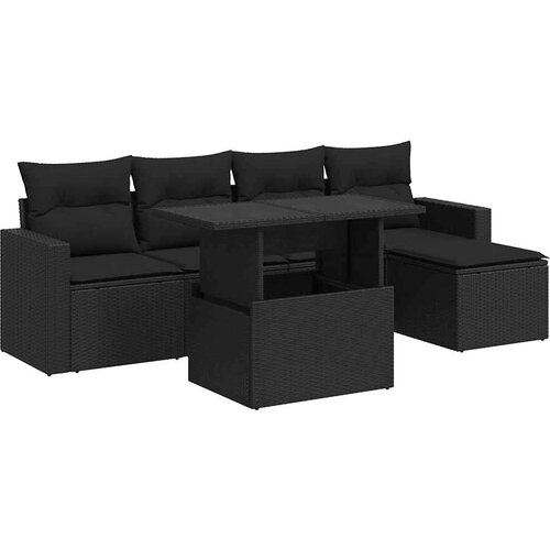 VidaXL 6-dijelni set vrtnih sofa s jastucima crni od poliratana Slike