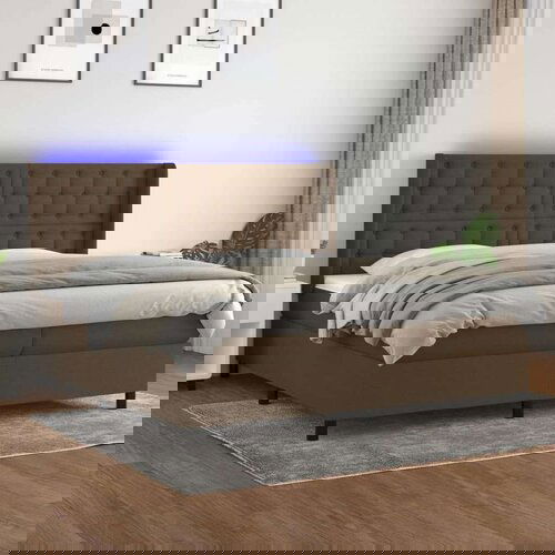  Krevet box spring s madracem LED tamnosmeđi 200x200 cm tkanina Slike
