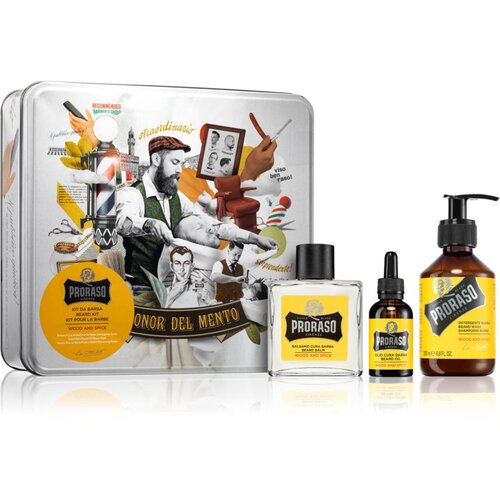 Proraso wood & spice beard wash darilni set šampon za brado 200 ml + balzam za brado 100 ml + olje za brado 30 ml + škatlica za moške Cene