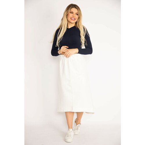 Şans Women's Plus Size Bone Waist, Wide Elastic And Cup Detail Embossed Fabric Skirt Slike