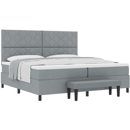 VidaXL Box Spring krevet s madracem i klupom svjetlosiva 200x200 cm tkanina Slike