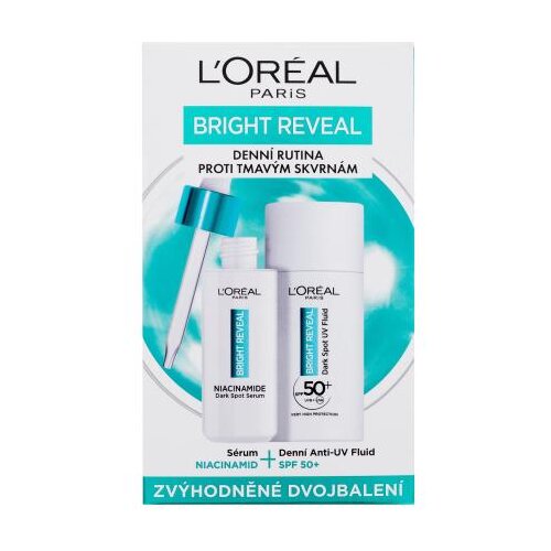 L&amp;acute;Or&amp;eacute;al Paris Bright Reveal Dark Spot UV Fluid Set dnevni fluid za lice Bright Reveal Dark Spot UV Fluid SPF50 50 ml + serum za lice Bright Reveal Niacinamide Dark Spot Serum 30 ml za ženske Slike