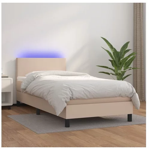 vidaXL Box spring postelja z vzmetnico LED kapučino 90x190 cm