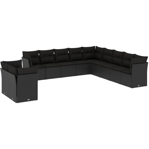  11-dijelni set vrtnih sofa od poliratana s jastucima crni Slike