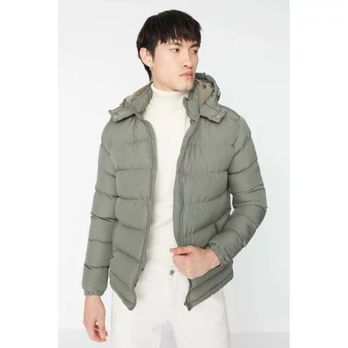 Trendyol Khaki Men's Fleece Hooded Zipper Windproof Jacket