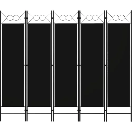 vidaXL Sobna pregrada s 5 panela crna 200 x 180 cm