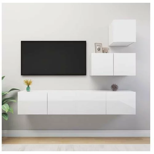  Komplet TV omaric 4-delni visok sijaj bela iverna plošča