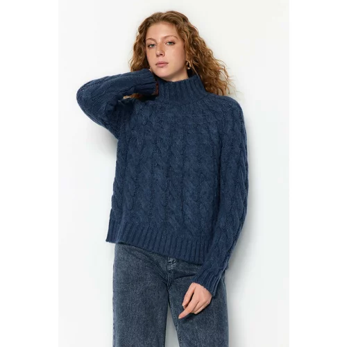Trendyol Navy Blue Soft Textured Braids Sweater Sweater