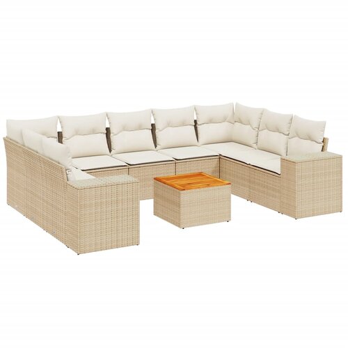  10-dijelni set vrtnih sofa s jastucima bež od poliratana 83 x 62 x 69 cm Slike