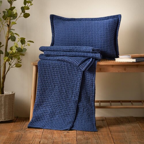 Pineapple Elephant Tamno plava pamučna deka 150x200 cm Jaipur Chunky Waffle &amp;ndash; Slike