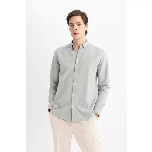 Defacto Regular Fit Polo Collar Oxford Long Sleeve Shirt