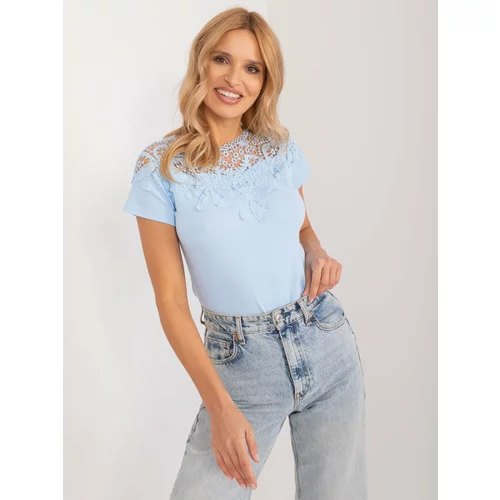 Fashion Hunters Light blue blouse with lace neckline