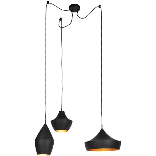 QAZQA Komplet 3 skandinavskih visečih svetilk črne z zlatom - Depeche