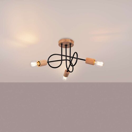  Sollux SL.1477 - Plafonski luster EMBER 3xE27/15W/230V crna/bež/bukva Slike
