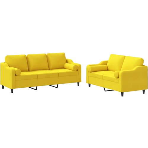  2-dijelni set sofa s jastucima svjetložuti od tkanine Slike
