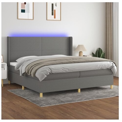  Box spring postelja z vzmetnico LED temno siva 200x200 cm blago Cene