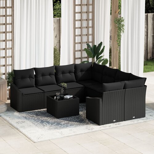 VidaXL set vrtnih sofa 9 dijelova Crna Ratan Sofa za četiri osobe Slike