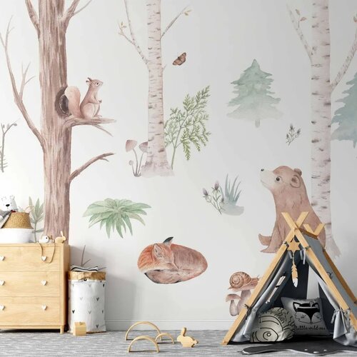  Foto tapeta - Subtle Illustration With Forest Animals 100x70 Premium Cene