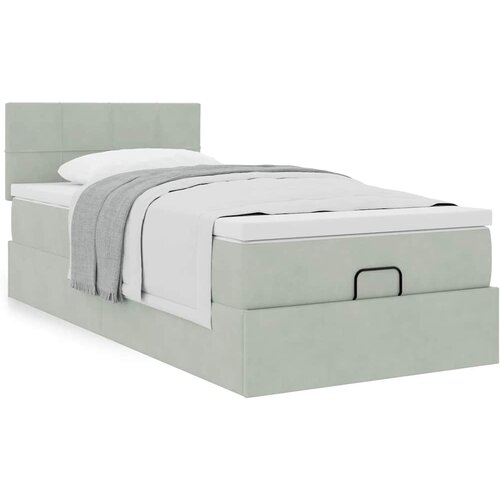 vidaXL Otomanski posteljni okvir z vzmetnico siv 90x200 cm žamet Cene