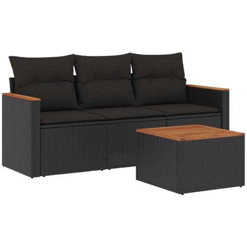 4-dijelni set vrtnih sofa od poliratana s jastucima crni Slike
