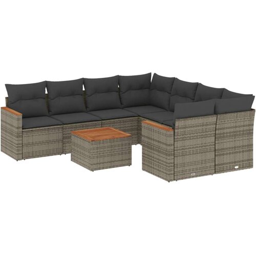 vidaXL 9-dijelni set vrtnih sofa od poliratana s jastucima sivi Cijene