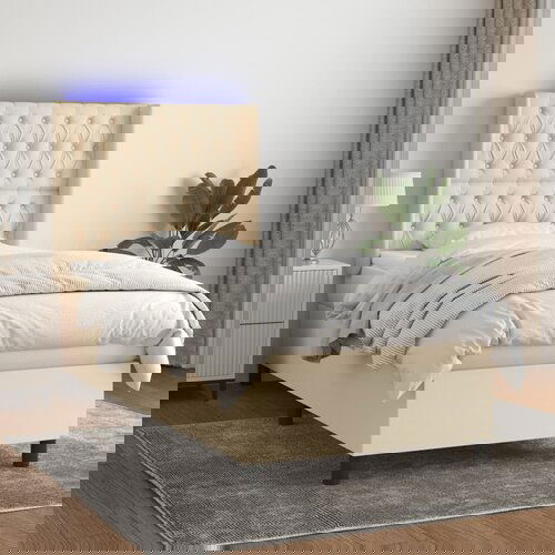 VidaXL Krevet box spring s madracem LED krem 90x190 cm od tkanine Slike